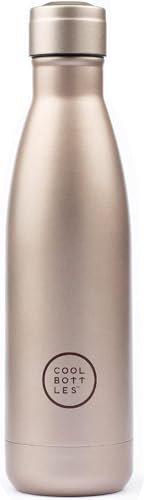 Cool Bottles - Botella de Agua de Acero Inoxidable - 500 ml - Metallic Rose - 26,5 x 7 cm - Botella Térmica Hermética - Bebidas Frías 36 H y Calientes 18 H - Triple-Cool Technology - Libre de BPA