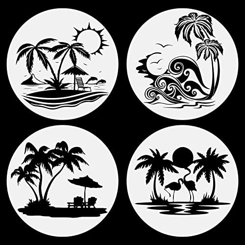 GORGECRAFT Fensteraufkleber Mit Schiefen Palmen Tropische Reise Meer Strand Blätter Wandaufkleber Glasfolie Für Tumbler Laptop Küche Flasche Auto Fenster Heimdekoration