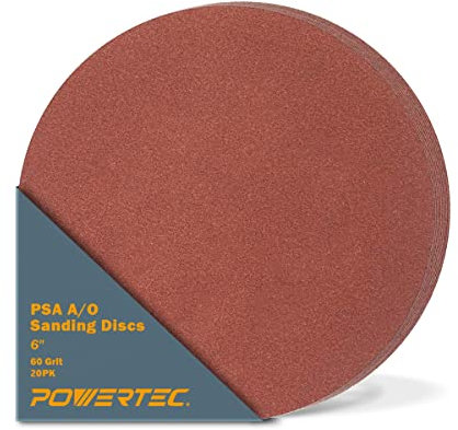 POWERTEC 110250-P2 15,2 cm PSA Schleifscheiben, Körnung 60, Aluminiumoxid-Klebstoff-Schleifpapier für 4 x 36 Bandschleifer, 20 Stück
