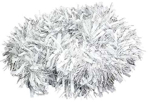 SHATCHI 4Pcs Silver White Christmas Tinsels 1.8m/6ft Xmas Metallic Chunky Tinsel Garland for Christmas Tree Hanging Decorations