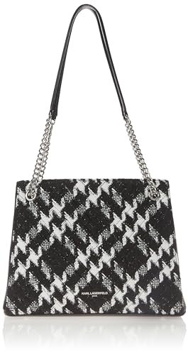 Karl Lagerfeld Paris Damen Charlotte Shoulder Bag Tragetasche, Schwarz/Weiß Hahnentritt