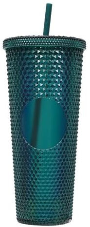 BBTISG Tasse à rivets de 710 ml avec couvercle et paille, double couche réutilisable, pour enfants et adultes, tasse froide (vert foncé transparent)