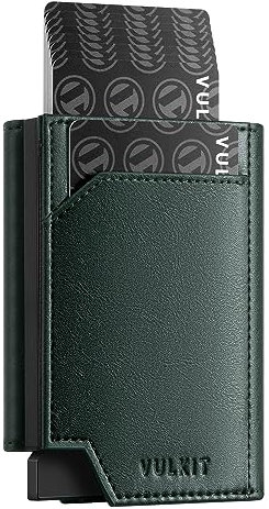 VULKIT Portefeuilles et Porte-Cartes Cuir Pop Up Automatique Porte Carte Bancaire Homme Anti Piratage Porte Cartes Magnetique Porte Monnaie, Vert