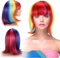 Sinmoe Regenbogen Bob Perücke Bunte Kurzhaarperücke Kurze Perücke für Halloween Weihnachten Kostüm Fasching Parade Cosplay