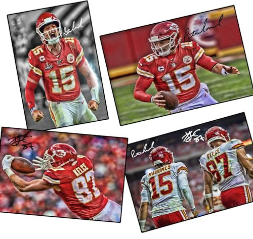 KAAUSE Patrick Mahomes 4 Stück ungerahmt gedruckte Kunst (20,3 x 30,5 cm) ungerahmt Poster Schlafzimmer Dekor Sport Landschaft Büro Zimmer Dekor Geschenk
