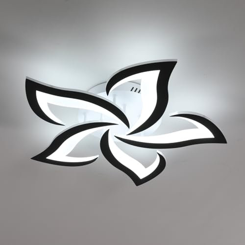 Riserva Moderne LED Deckenleuchte, 60W Kreative Blütenblätter Design LED Deckenleuchte, Acryl Deckenleuchte für Wohnzimmer, Schlafzimmer, Arbeitszimmer, 6500K (Durchmesser 60cm, Schwarz Weiß)