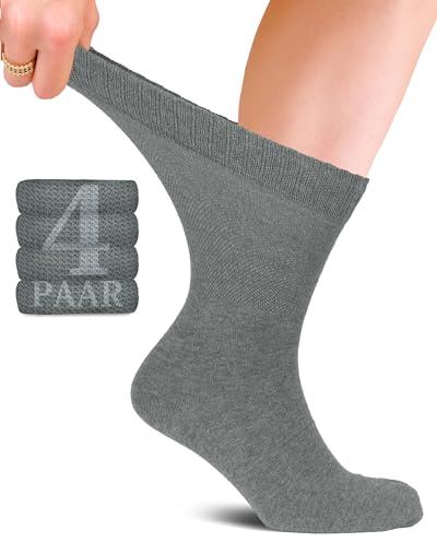 Fiera Besa Diabetiker Unisex Baumwollsocken mit Komfortbund: Nahtlos für Alltags- und Businessgebrauch; Ideal für Herren und Damen; 4 Paar