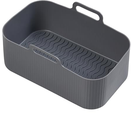 Chef Aid Rectangle Air-Fryer Liner, 19.5cm X 12.5cm X 7cm with grooved base for Increased air-flow, Easy Cleaning, Grey