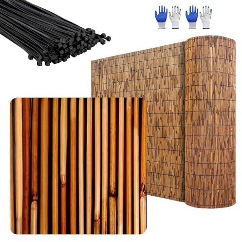FaccioneerZ Natürlicher Schilfrohr-Zaun Dekorative Zäune Sichtschutzzaun Hoch 50 60 70 80 90 100 110 120 130 140cm Atmungsaktiv Gartenzaun Mit Installationshandschuhen Für Trennwand Size