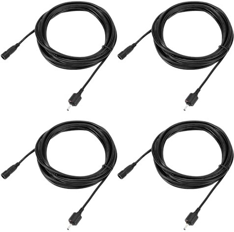 QWORK® 4 Stück 4m Verlängerungskabel für Gartenleuchte Außenleuchten – 22AWG - Wasserdicht IP65 - DC Schnittstelle 3,5 × 1,35 mm