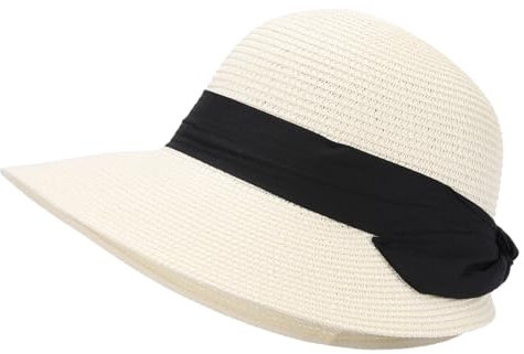 XILTAEN Sun Visor Hüte für Frauen breite Krempe Strohhut Sommer Strandhut UV UPF50 faltbar Schlapphut Milch Weiß