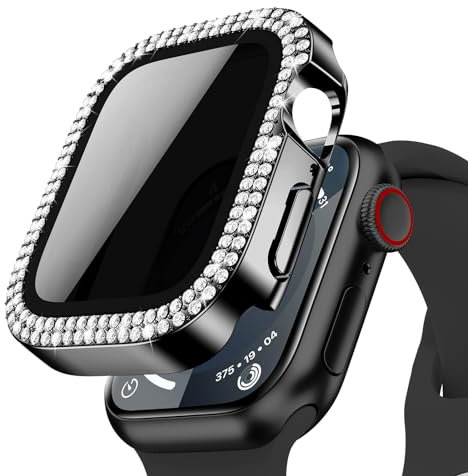 Neitra Privacidad Protector Pantalla Funda para Apple Watch 44mm Series SE 2023/6/5/4, Carcasa Protector Bling Diamond con HD Anti-Spy Película de Cristal Templado, Funda protectora para iWatch 44mm