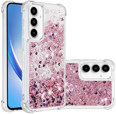 SIYOPINPFY Compatible avec Liquide Étui Coque pour Samsung Galaxy A55 5G, Coque Paillette Liquide Housse Glitter Transparente Protection Flexible Etui pour Samsung Galaxy A55 5G - Love Rose YB