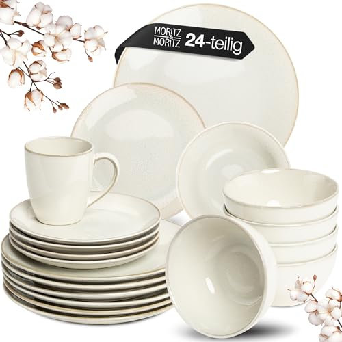 Moritz & Moritz SENSE 24-tlg. Geschirrset 6 Personen Beige - Stylisches Steinzeug Geschirr Set - Kratz-, Mikrowellen- & Spülmaschinenfest, Essgeschirr, Tafelservice, Kombiservice 6 Personen