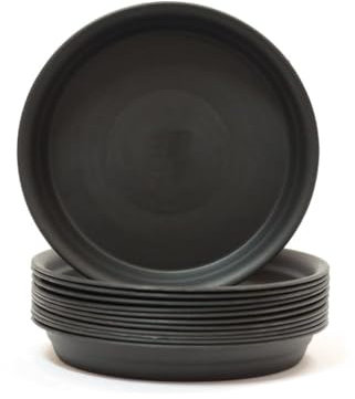 Plateau/assiette/soucoupe pour pot rond en plastique de 25,4 cm (couleur noire) – Lot de 12 | Soucoupe pour plantes très résistantes et très durables pour décoration intérieure et extérieur, balcon,