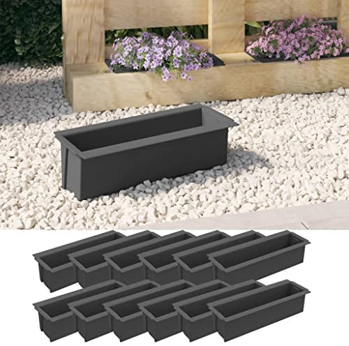 SDWEHO7 Pflanzkasten für Paletten - 12er Set Einsatz Kunststoff - Balkonkasten Blumenkästen Einsatz für Garten Pflanzschale Stecksystem - Blumentopf für Europaletten, Grau 36x13,5x9,5 cm