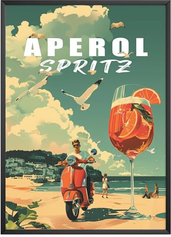 MJ-GRAPHICS® Aperol Spritz Poster A4 - Küchenbild Deko für Wohnzimmer und Küche - Retro Cocktail Wandbild ohne Rahmen