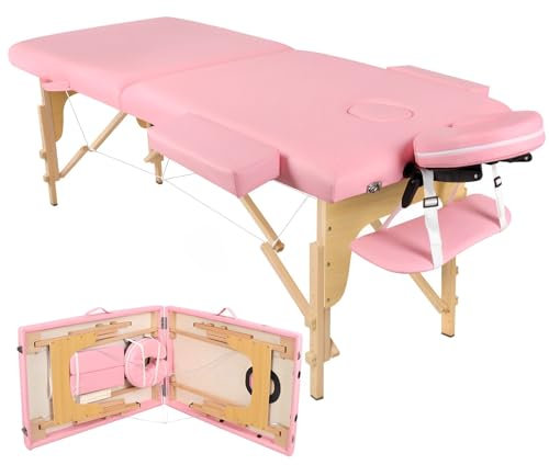 Higliocas Massageliege Klappbar Kosmetik Liege: 2-Zonen Holz Massagetisch Mobile Massagebett Massagebank Für Physiotherapie & Tattoo & SPA