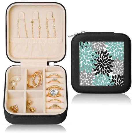 GSGCSBYMLG Dahlia Flower printed Square Leather Jewellery Box Jewellery Storage Box Portable Jewellery Box