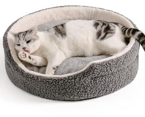 MEWOOFUN Cat Beds for Indoor Pets - Large Round Soft Double-sided Mat, Washable for Cats & Small Dogs, Grey