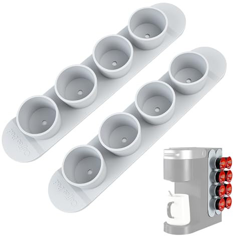 Support à Capsules à Café, Porte Capsule, Supports pour Capsules de Café, Distributeur de Capsules pour 8 Capsule de Café, pour la Cuisine, le Bureau, le Restaurant, Sans Percer, 2 Pièces, Gris