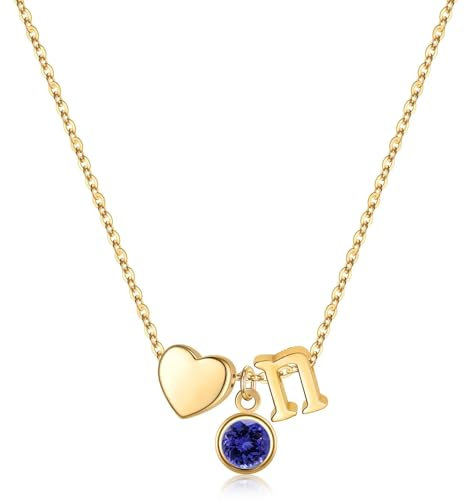 TINGN Dezember Geburtsstein Anhänger Kette Damen, 14K Gold Vergoldet Tansanit Geburtsstein Halskette Mode Herz Buchstaben N Halskette Schmuck Geburtstag Geschenke für Mädchen Frauen Mutter Freundin