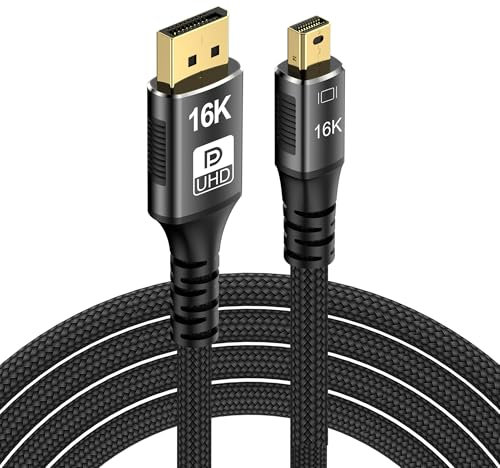 Cable Mini DisplayPort a DisplayPort 2.1, DP 2.1, transmisión bidireccional DisplayPort a Mini DP, 16K @60Hz, 8K @120Hz, 4K @240Hz G-Sync FreeSync Thunderbolt 2 para MacBook (Mini DP a DP2.1 16K-10FT)