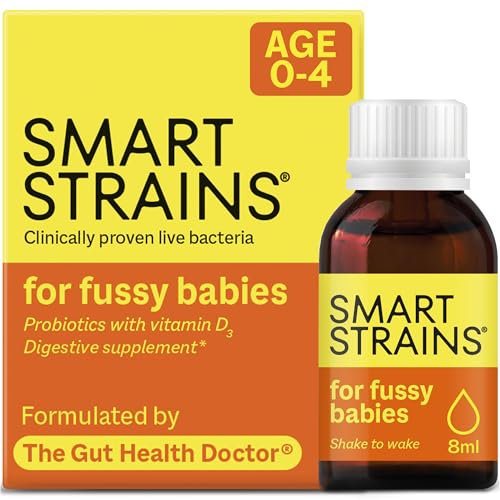 SMART STRAINS Baby & Toddler Probiotic Drops - Clinically Proven Live Bacteria and Immune Support, Formulated by The Gut Health Doctor | 1 Billion BB-12 Bacterial Cultures & Vitamin D3 | 28 Doses