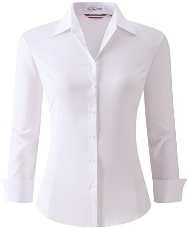 Alex Vando Womens Dress Shirts Wrinkle Free Regular Fit Long Sleeve Stretch Work Shirt, Wrinkle Free White, 3XL