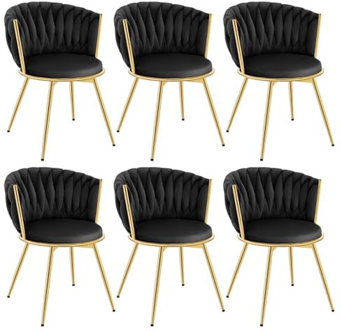 WOLTU Esszimmerstühle 6er Set, Küchenstuhl, Wohnzimmerstuhl, mit Metallrahmen, ergonomisch, 360° drehbar, für Küche Wohnzimmer Balkon, Samtsitz, Schwarz, EZS84sz-6