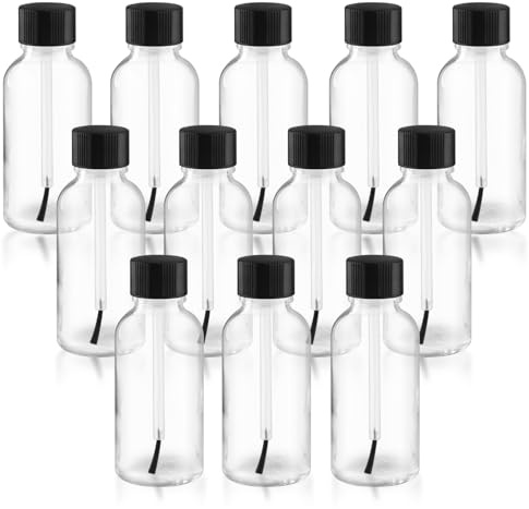 12 Pcs Clear Glass Nail Polish Bottle Empty Refillable Nail Polish Oil Bottles Travel Containers Vials with Brush Cap for DIY Nail Art Sample Oils - 30ml/1oz