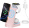 Cargador inalambrico,3 en 1 Estación Carga inalámbrica,Cargador inalámbrico(con 18W Adaptador),Compatible con iPhone 16/15/14/13/12 Pro/Pro MAX,Apple Watch Ultra/10/9/8/7/6/5/4/SE AirPods Pro Rosa