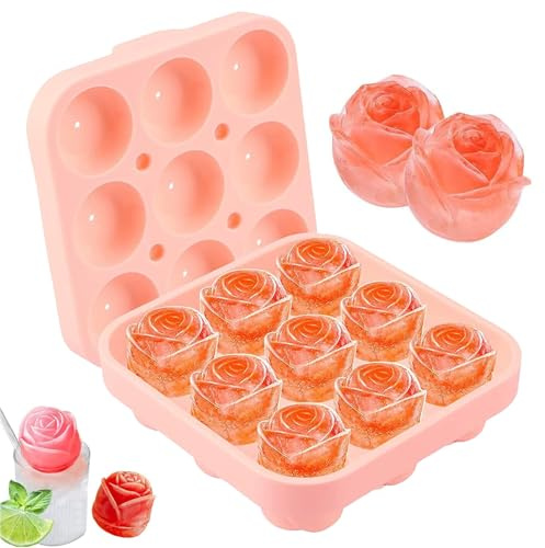 YXHZVON Silikon Eiswürfelform Rose, 1 Stück 3D Rosen Eiswürfelbehälter mit Deckel, Eiswürfel Silikonform für Eis, Whiskey, Cocktail, Saft, Kaffee Eiskugelform