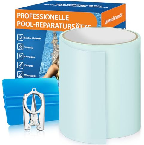 AHIKY Pool Reparaturset, Transparentes Unterwasser Klebeband 10cm x 250cm, Pool Flicken Selbstklebend Wasserdichtes Flex Tape, PVC Abdichtband für Aufblasbare Hüpfburg,Planschbecken,Luftmatratz