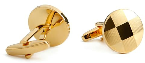 WLGDMO Manschettenknöpfe Für Herren Klassische Rundenscheck Business Formelle Manschettenknöpfe Herrengeschenk-Gold-25 * 18Mm