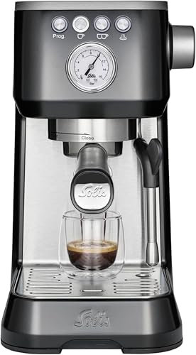 Solis Barista Perfetta Plus Espressomaschine, Halbautomatische Kaffeemaschine mit Milchschäumer, Programmierbare Kaffeemaschine mit abnehmbaren Wassertank, Heißwasser- und Dampffunktion (Schwarz)