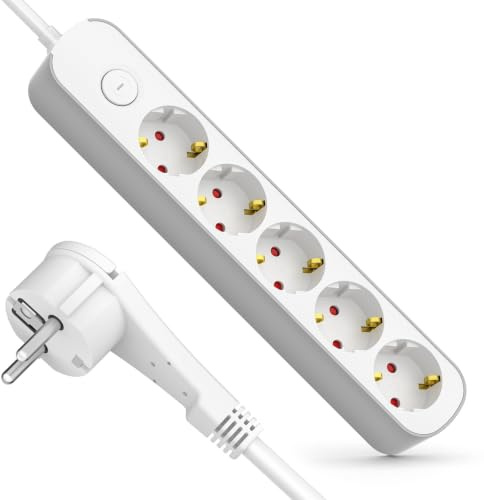 Realmade Steckdosenleiste 5-Fach, Mehrfachsteckdose mit Schalter 5M | Flacher Stecker Steckdose mit Kindersicherung, 5Fach Steckdosenleiste für Haushaltsgeräte Computer Handy-Ladung Büro