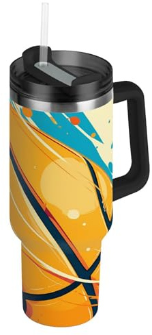 Niigeu Ballon De Basket Orange Mignon Bouteille d'eau Isotherme avec Paille en Acier Inoxydable Gourde, Sans BPA Gourdes Eau pour Enfant Sport Randonnée École Bureau