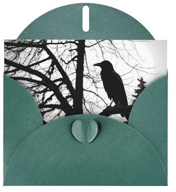 XBKGOHA Dunkelgrüne Grußkarte, Krähe auf Ast, bedruckt für festliche Geburtstagsparty-Einladung