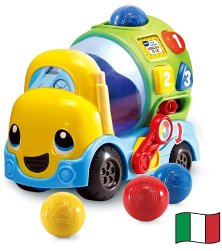 VTech Max Mixa Colori, sprechender LKW mit 5 Melodien, erkennt und mischt Farben, 3 Spielmodi, einstellbare Lautstärke, automatische Abschaltung, italienische Sprache, Batterien im Lieferumfang
