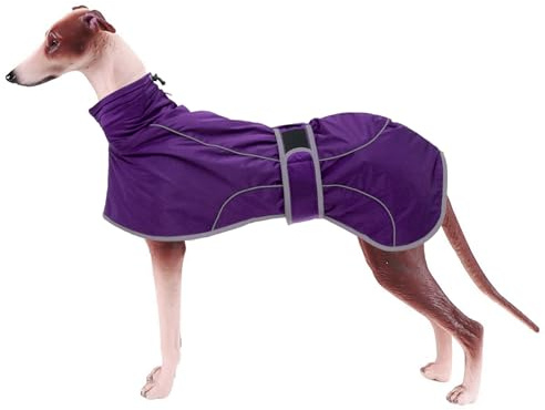 Geyecete-Wasserdicht Windhunde Mantel Fleece Whippet Pullover Winterjacke,Verstellbaren Reflektierend Outdoor Hundemantel für mittel und Grosse Galgo Windhund Whippet Lurcher Saluki-Lila-S
