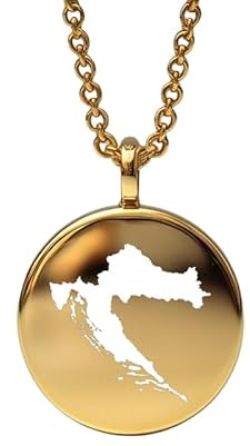 24 mm runde Form, 1,5 mm dick, 14 Karat vergoldetes Sterlingsilber, Kroatien-Kartenanhänger, Erd-Charm, zierlicher Reiseschmuck | Medaillon mit Abenteuergravur | LKB_MAP_474