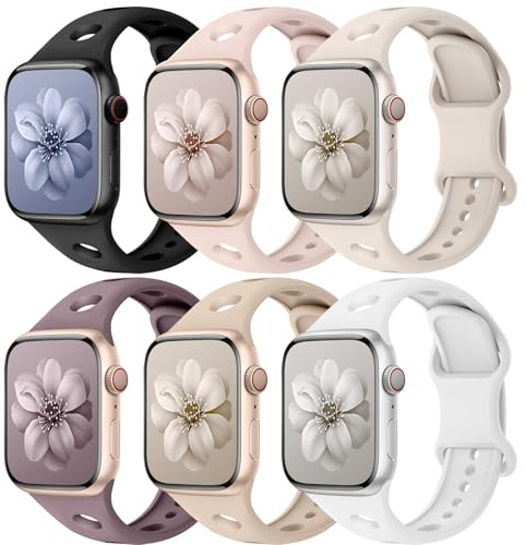 6 Stück Sportarmband für Apple Watch Armband 40mm 44mm 38mm 41mm 42mm 45mm 46mm Damen Herren,Silikon Sport Band Apfelband Armbänder für Apple Watch Series 12 11 10 9 8 7 6 5 4 SE 3/2 Ultra/4/3/2 49mm