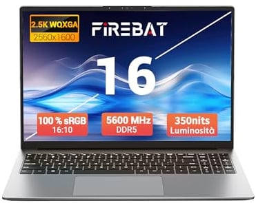 FIREBAT 16-Zoll-Gaming-Laptop, Ryzen 7 H 255 (Besser als 7735HS/7730U/7430U), Radeon 780M (bis zu 4,9 GHz), 16 GB RAM mit 5600 MHz, 512 GB SSD, 2560 x 1600 QHD, WiFi 6, BT 5.2, Grau【U6B H 255】