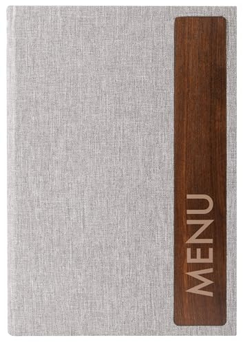 SIGEL Speisekartenmappe A5 Menu mit Gummibindung Walnussholz | SM223, Kunststoff und Walnussholz in hellgrau braun