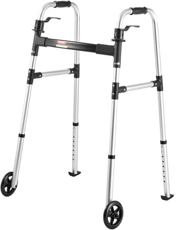 VEVOR Déambulateur Pliable 2 Roues Cadre de Marche à Roues 12,7 cm Aide à la Marche Légère Aluminium pour Adultes Personnes Âgées, Hauteur Réglable sur 8 Niveaux, Capacité de Charge Maximale 159 kg