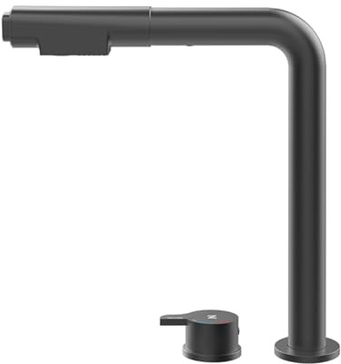 CMBSSTFC Küchenarmaturen mit herausziehbarer Brause, Schwarz, klappbarer Wasserhahn, Einhebel-Küchenarmatur für Fenstereinbau, Mischbatterie für Küchenspüle