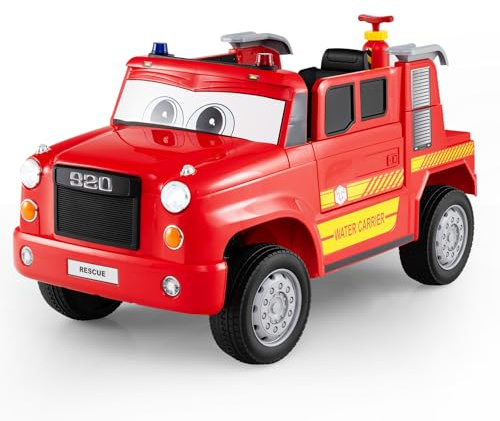 GYMAX Kids Ride on Fire Engine, 12V Children Electric Car with Remote Control, Water Sprayer, Music, Alarm and Lights, Battery Powered Toy Car for 3 Years Old+