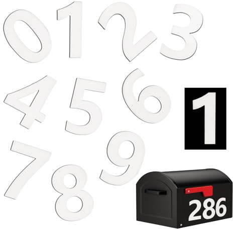 Jianwen 4 inch Magnetic Mailbox Numbers 0-9, White, 1 Set | Magnetic Backing, Reusable, Non-Adhesive, Weatherproof & Easy to Install, Address Numbers for Mailbox, House, Office