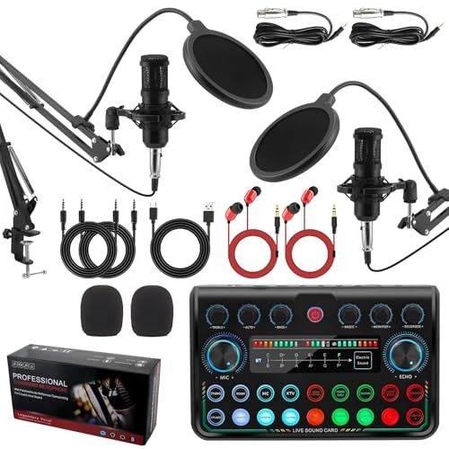 Podcast Mikrofon Bündeln für 2, Streaming-Mikrofon-Podcasting-Kit, DJ-Set-Audio-Interface mit P999max-Soundkarte für Live-Streaming, Singen, YouTube, Gaming